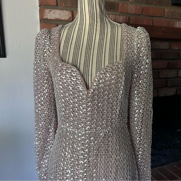 Camila Coelho Thalia Long Sleeve Mini Dress in Silver Sz M - Picture 3 of 9